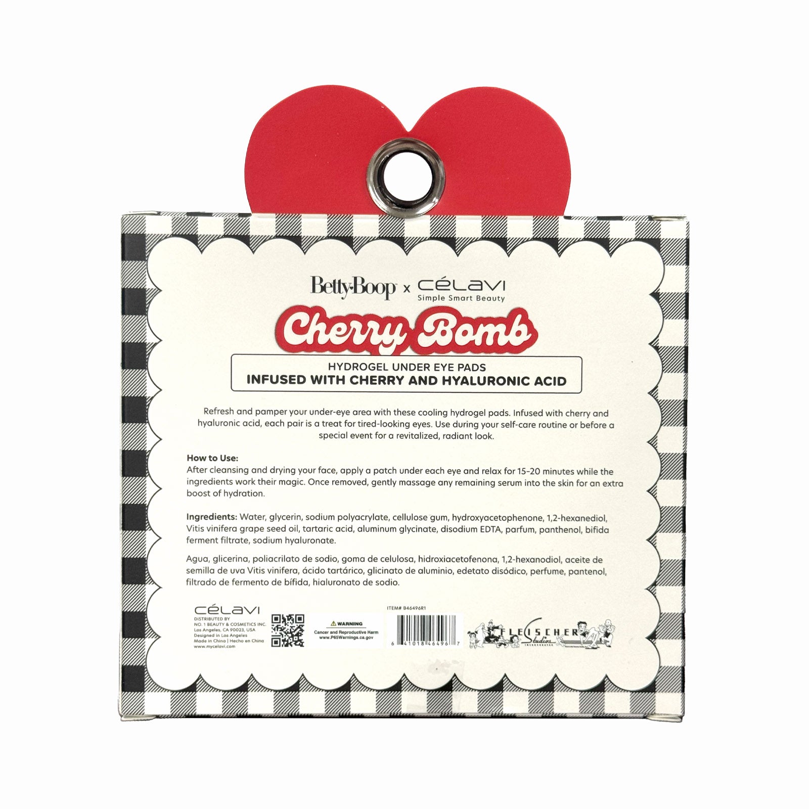 Ross Q1 Betty Boop 6 Pair Hydrogel Under Eye Pads Black Gingham