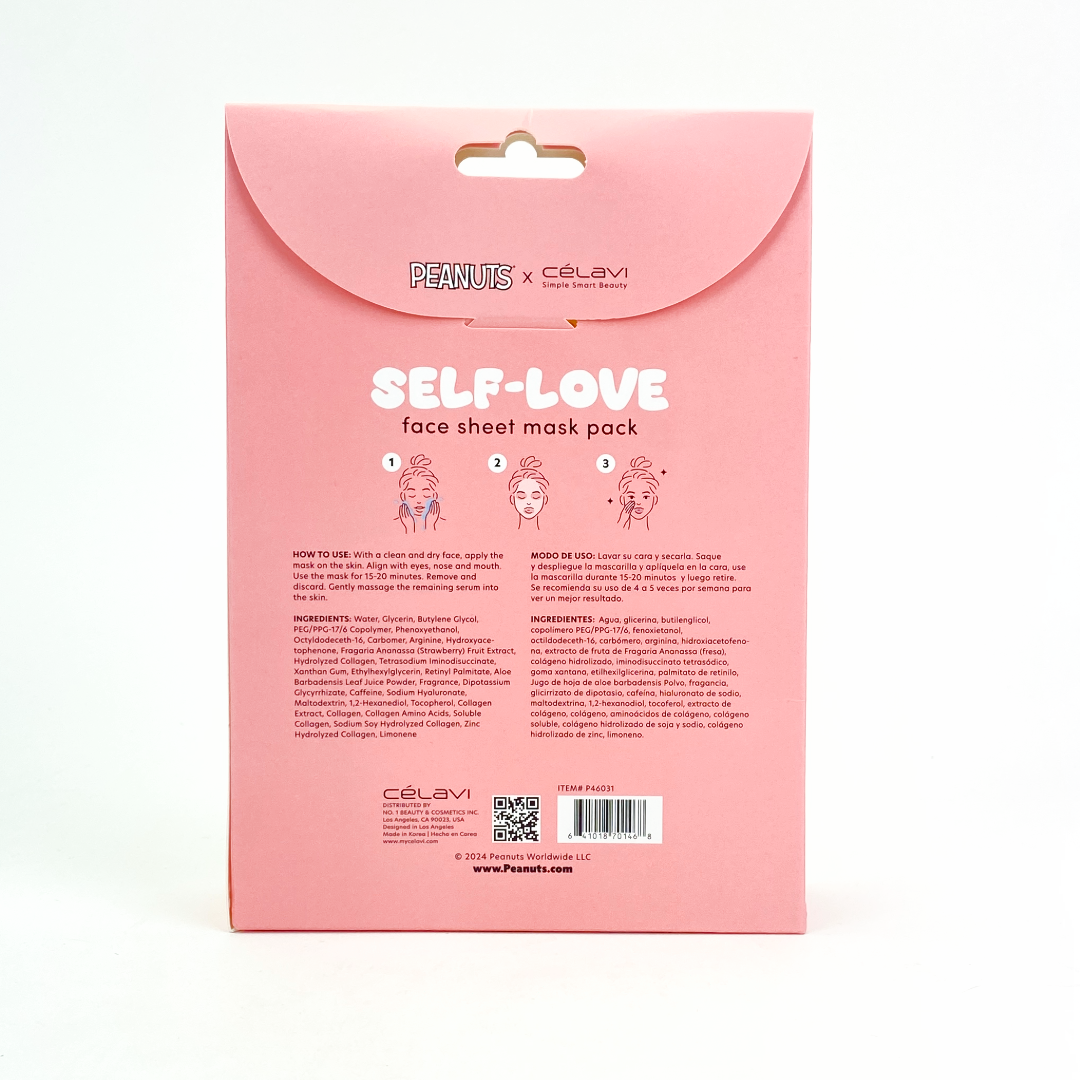 PAQUETE DE MASCARILLAS FACIALES DE TAPA PEANUTS SELF-LOVE