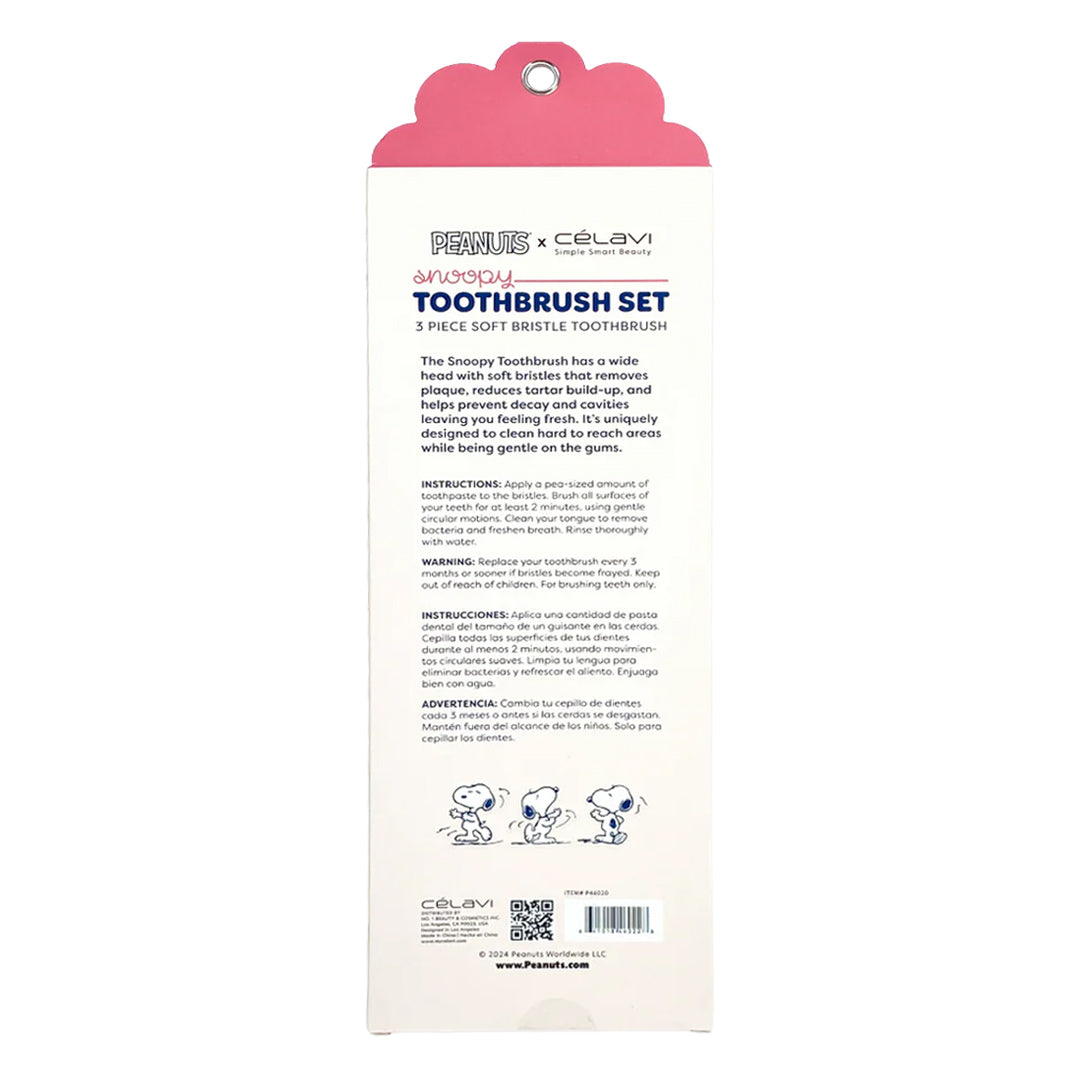 #P46020 - PEANUTS - SET DE 3 CEPILLOS DE DIENTES CON PORTACEPILLOS