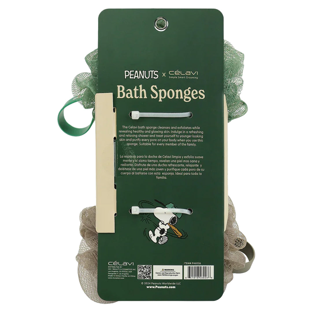 #P46026 - ESPONJA DE BAÑO PEANUTS DE 2 PIEZAS CON TIRAS ESTAMPADAS