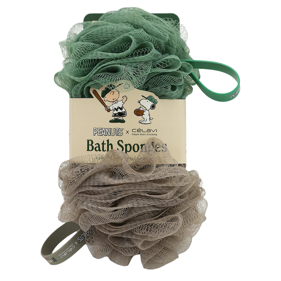 #P46026 - ESPONJA DE BAÑO PEANUTS DE 2 PIEZAS CON TIRAS ESTAMPADAS