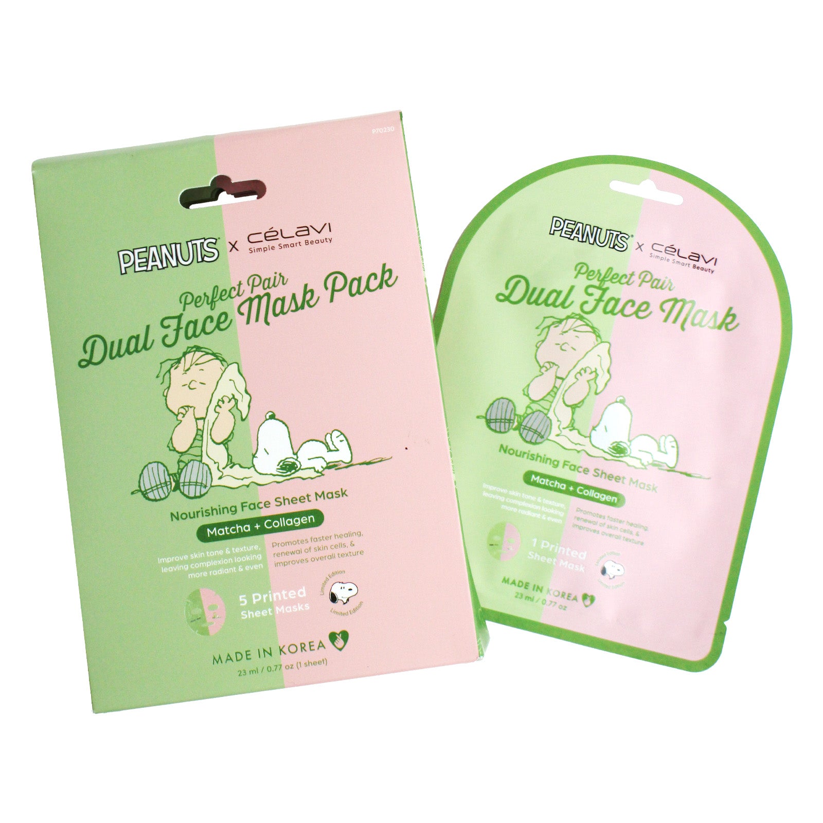 Peanuts Dual Face Mask 5 Pack - Matcha + Collagen