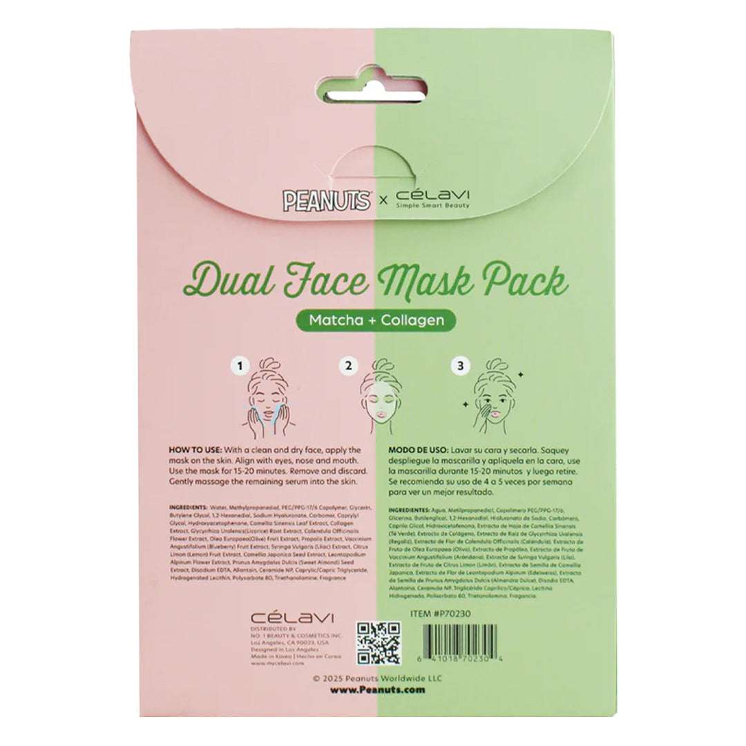 #P70230 - Mascarilla facial doble de cacahuetes (paquete de 5) - Matcha + Colágeno