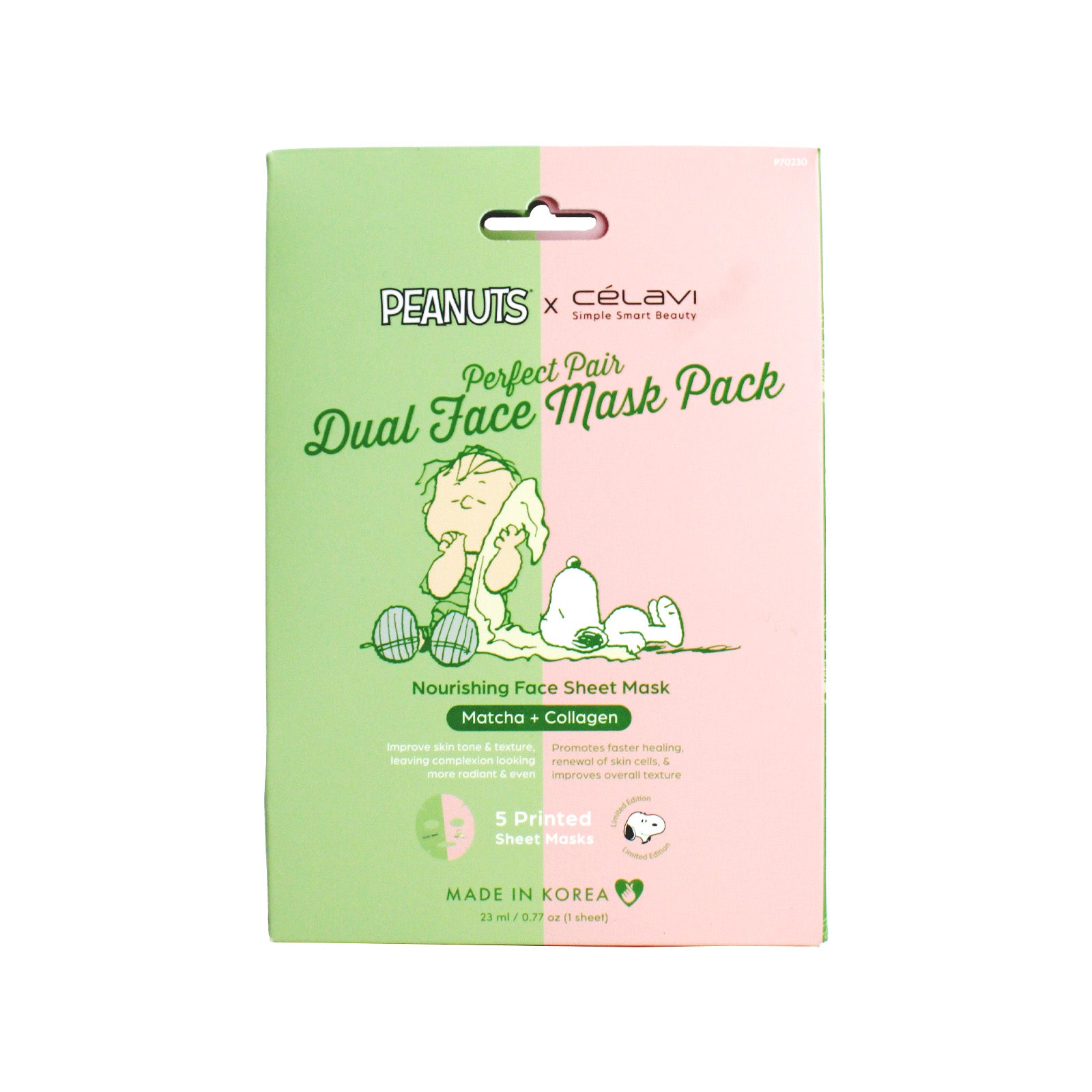 Peanuts Dual Face Mask 5 Pack - Matcha + Collagen