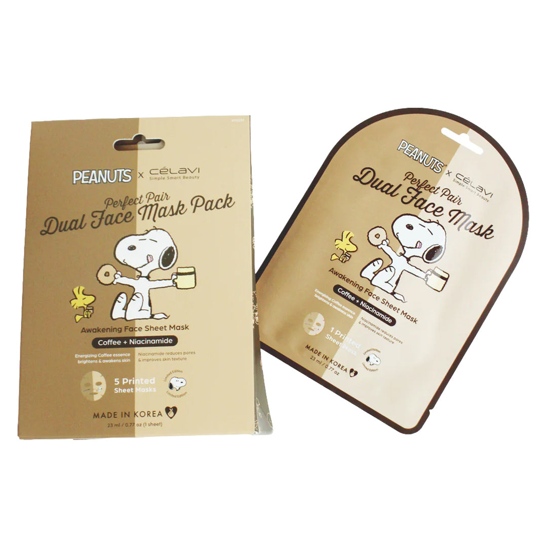 #P70231 - Mascarilla facial doble Peanuts (paquete de 5) - Café + Niacinamida