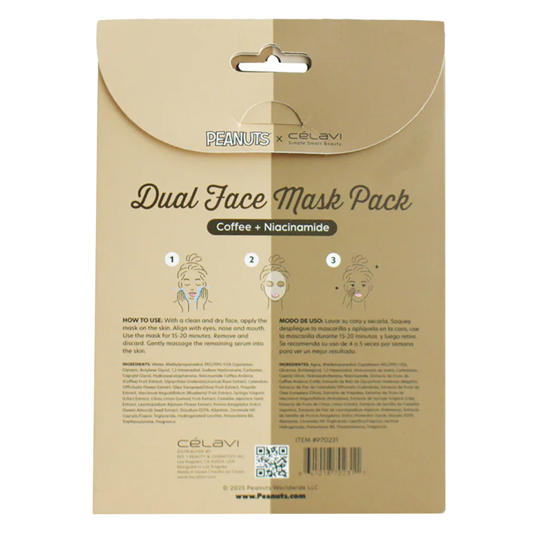 #P70231 - Mascarilla facial doble Peanuts (paquete de 5) - Café + Niacinamida