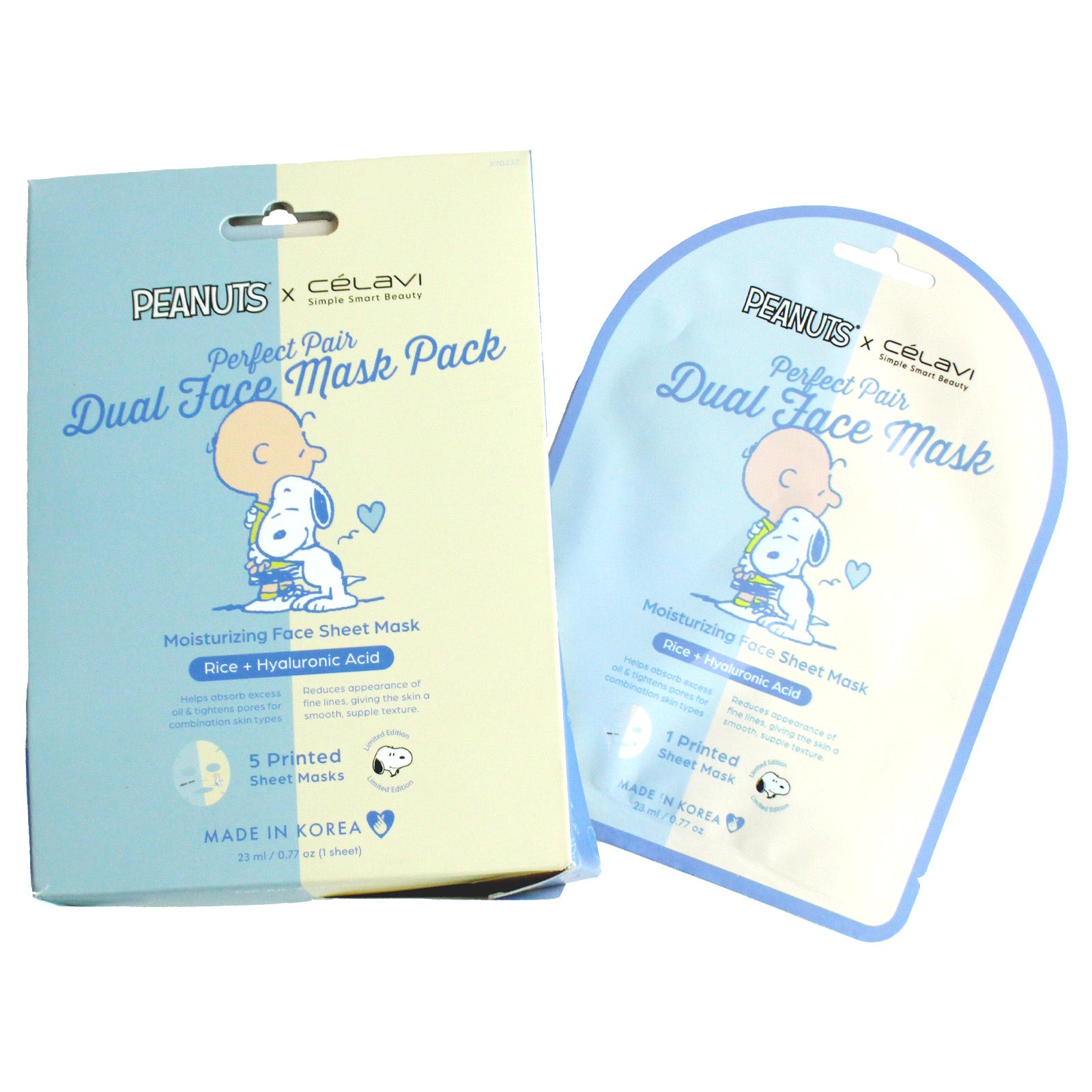 Peanuts Dual Face Mask 5 Pack - Rice + Hyaluronic Acid