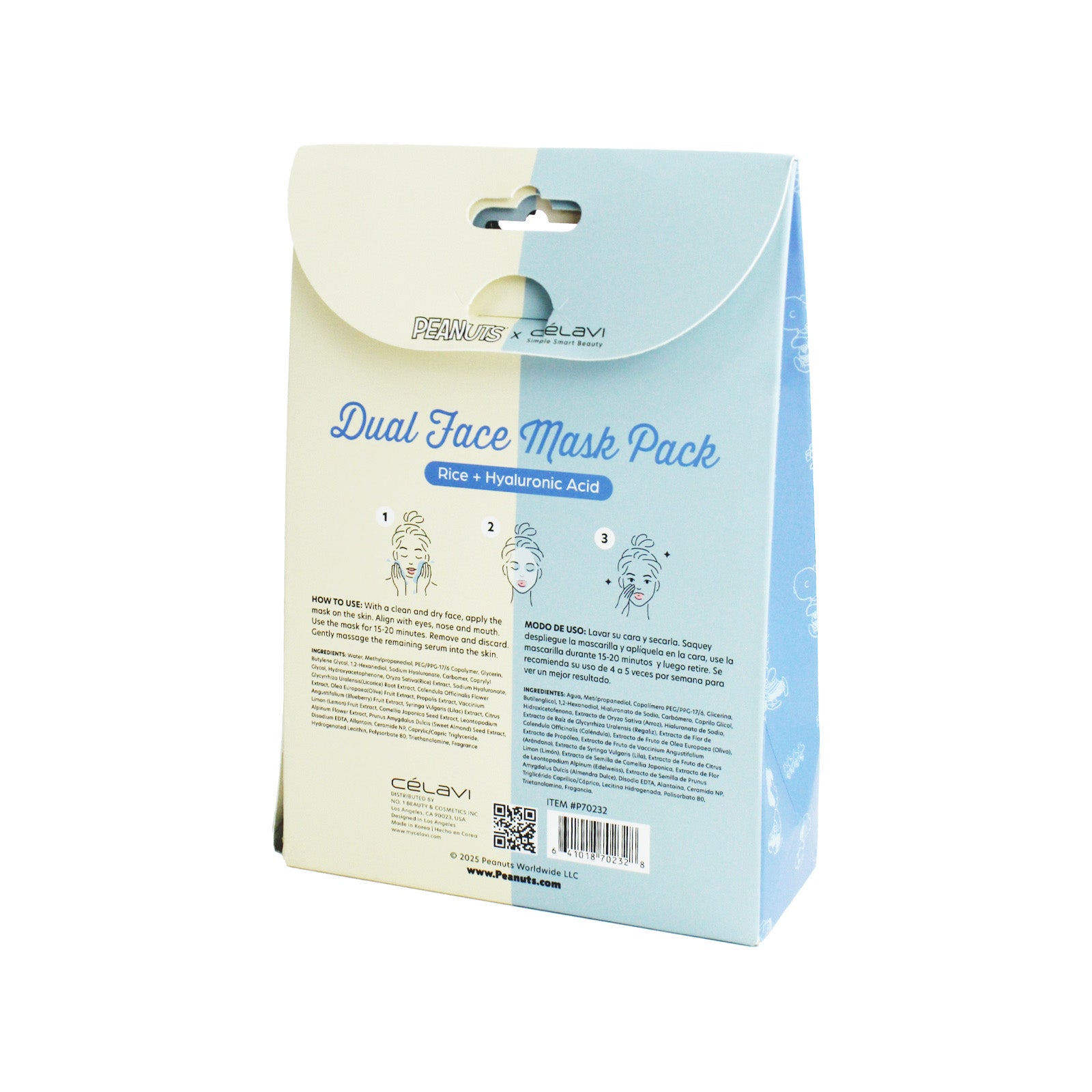 Peanuts Dual Face Mask 5 Pack - Rice + Hyaluronic Acid