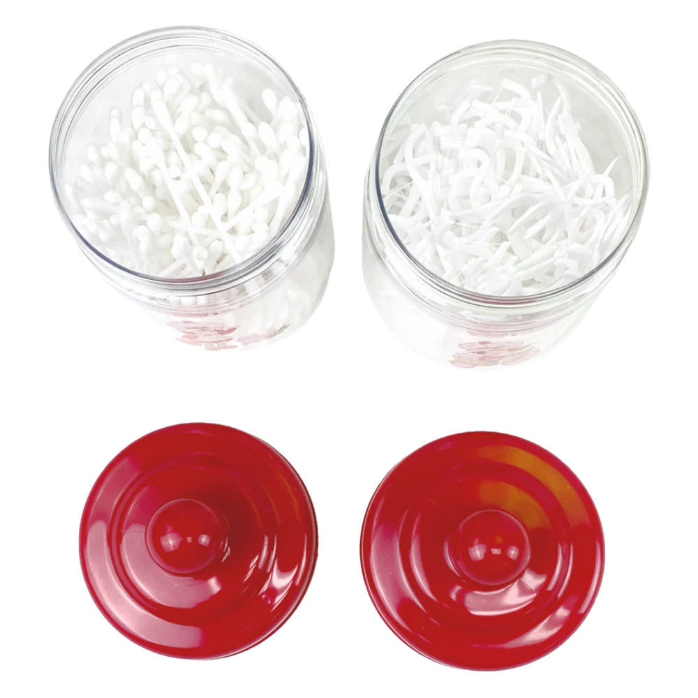 #SS45995 - TARTA DE FRESA 50 PALILLOS DE HILO DENTAL + 50 DISCOS DE ALGODÓN CON FRASCO REUTILIZABLE