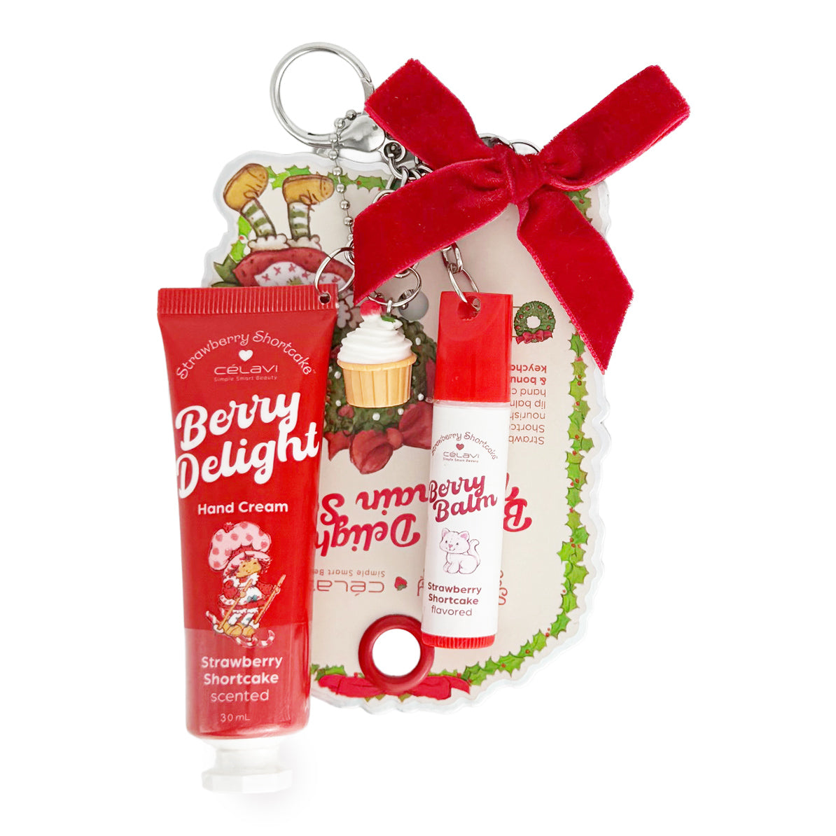 STRAWBERRY SHORTCAKE Holiday Lip Balm Hand Lotion Keychain