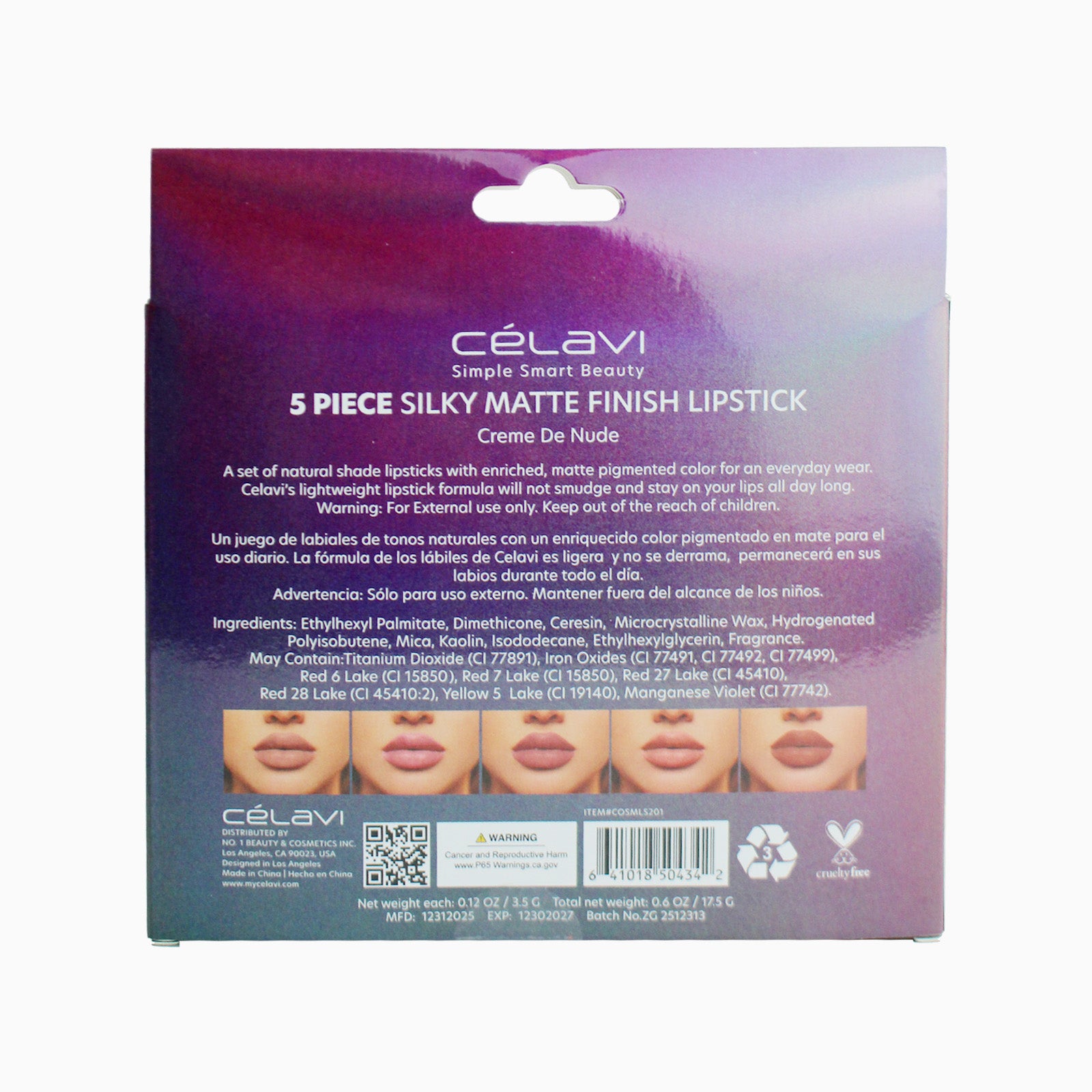 Burlington 5 Piece Lipstick Set Creme De Nude (New Packaging