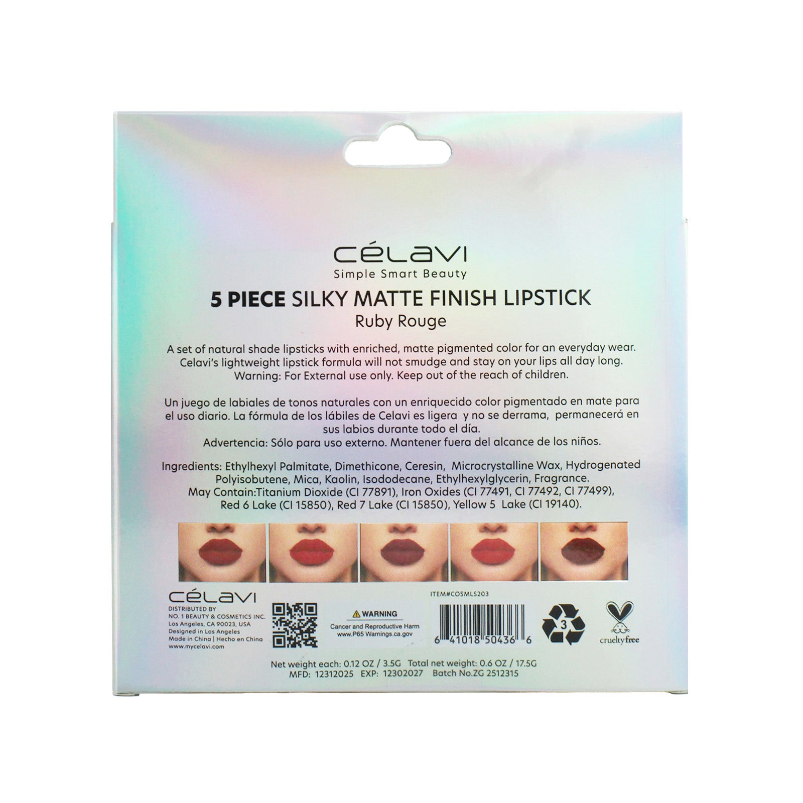 Burlington 5 Piece Lipstick Set Ruby Rouge