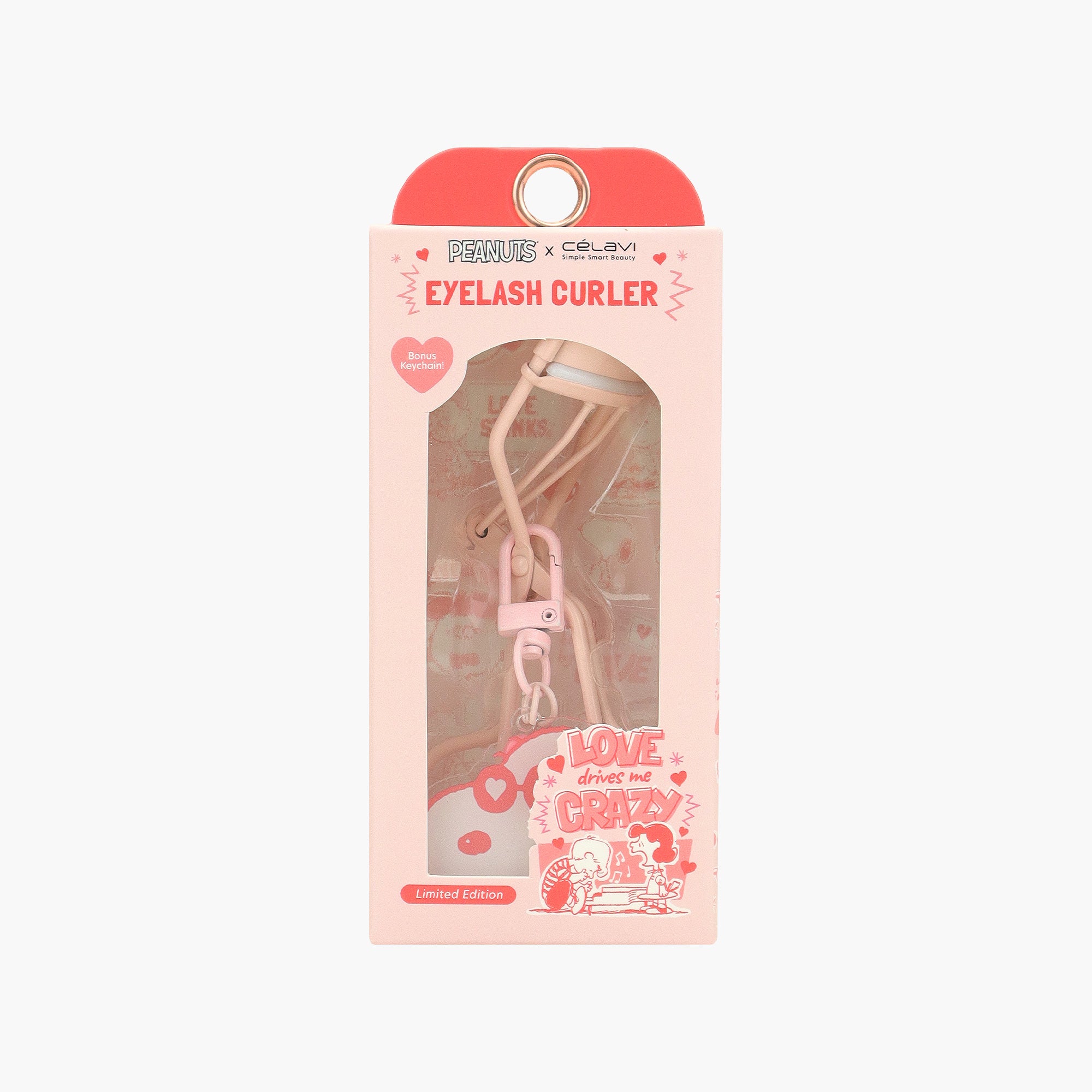 PEANUTS PINK EYELASH CURLER WITH KEYCHAIN