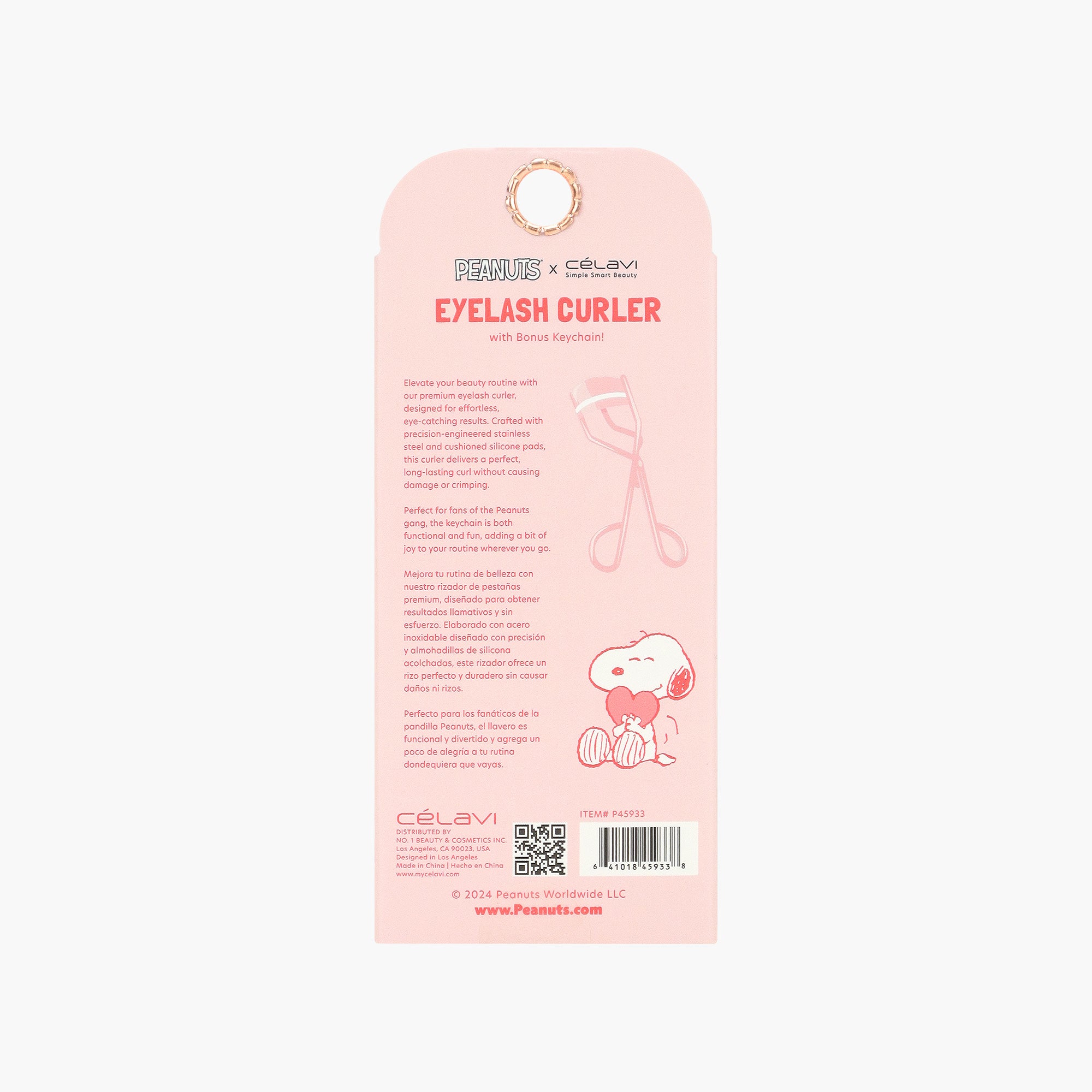 PEANUTS PINK EYELASH CURLER WITH KEYCHAIN