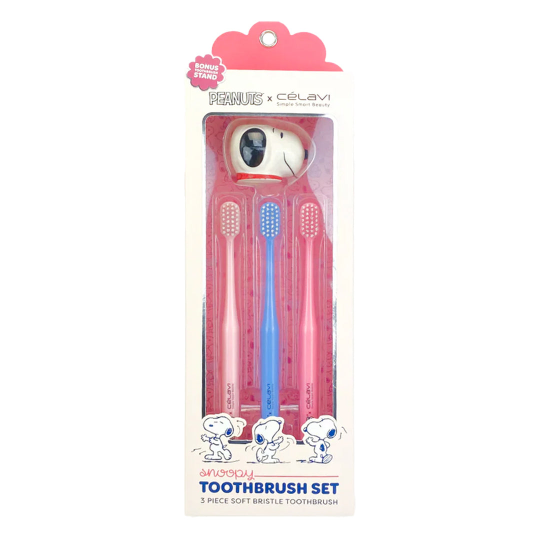 PEANUTS - 3 PC TOOTHBRUSH SET WITH TOOTHBRUSH HOLDER