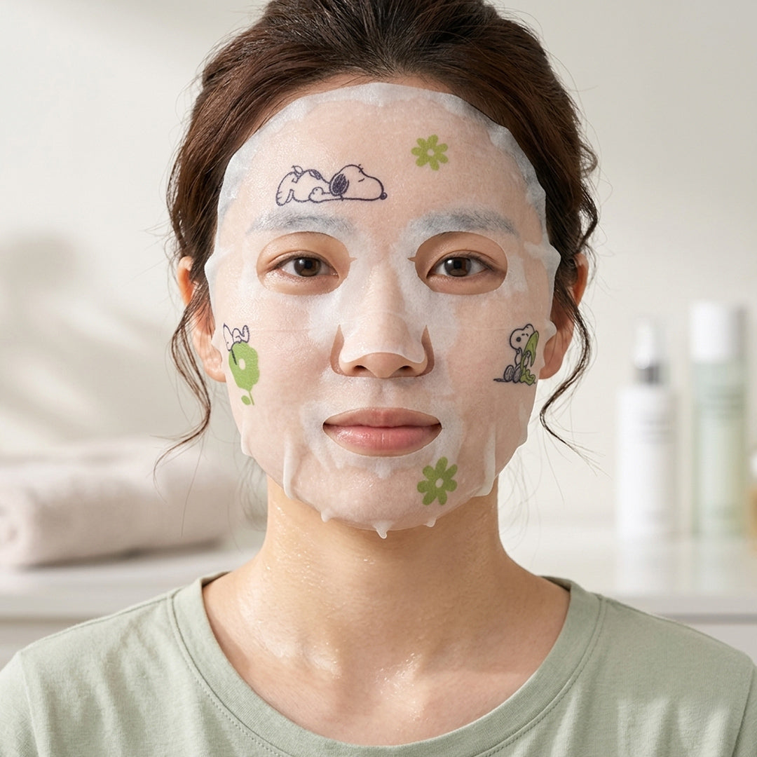 #P70141 - MASCARILLA ESTAMPADA DE CACAHUETE (5 PIEZAS) - TÉ VERDE + ALOE + COLÁGENO