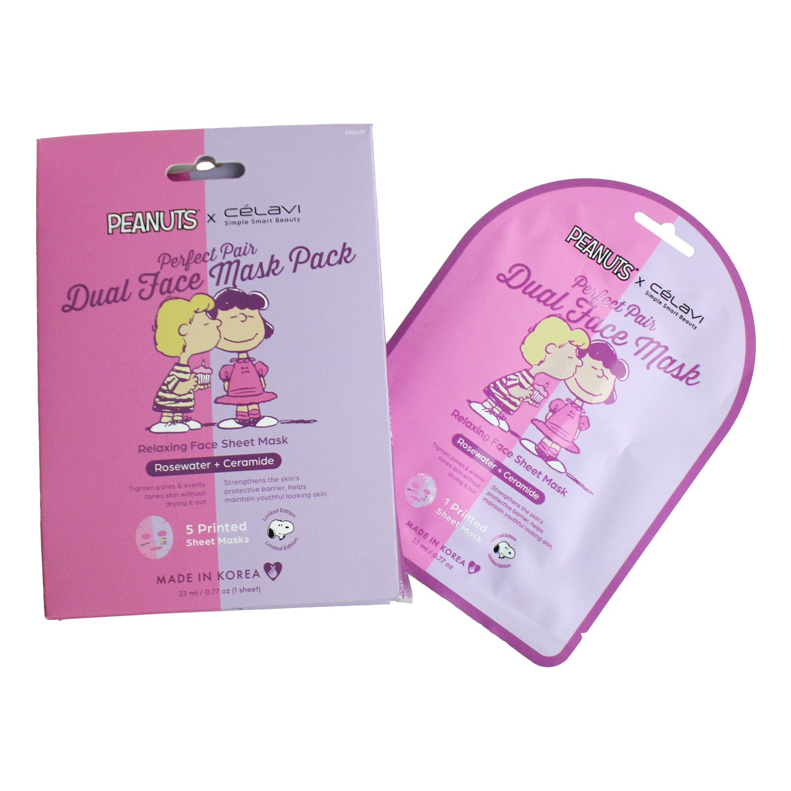 #P70229 - Peanuts Dual Face Mask 5 Pack - Rosewater + Ceramides