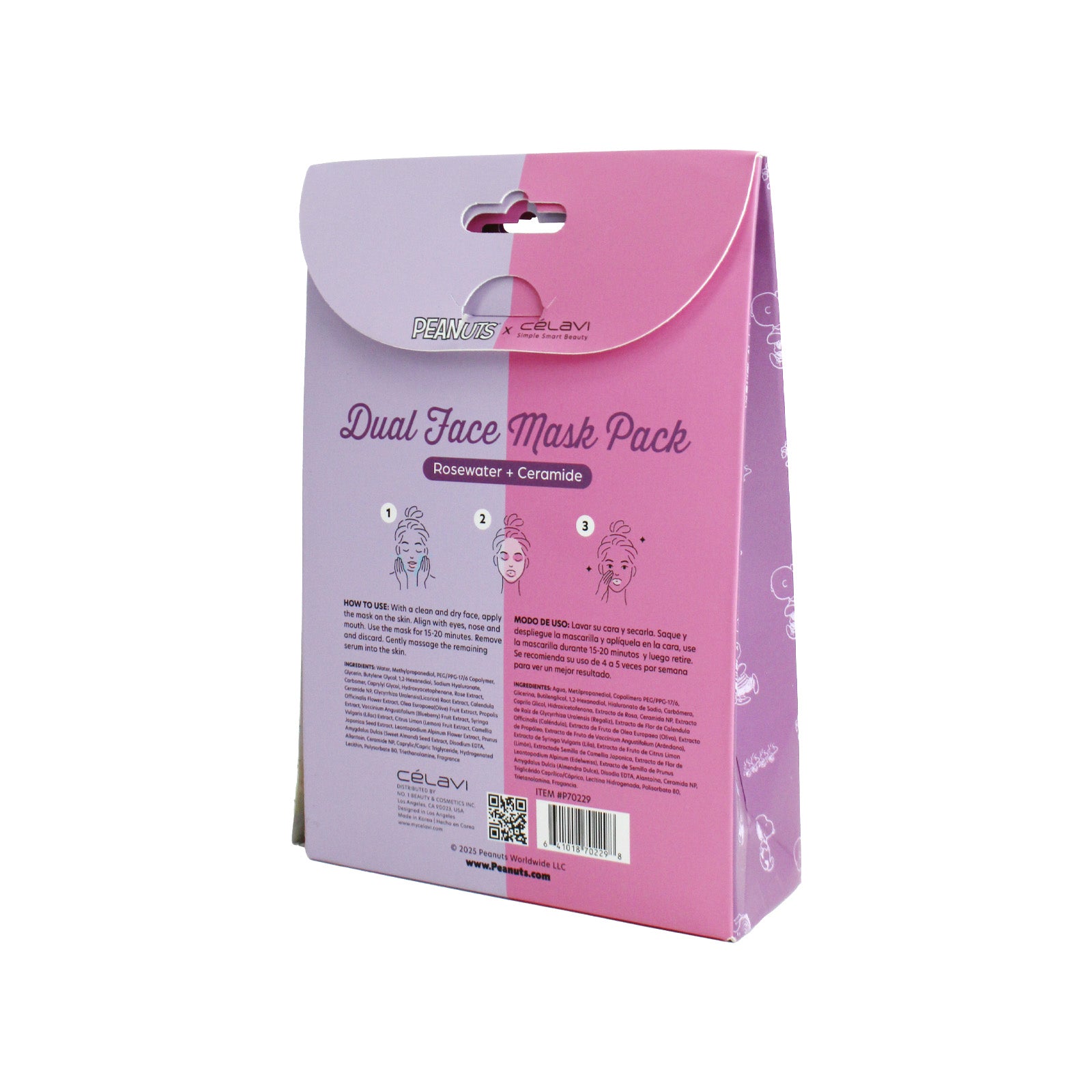 #P70229 - Peanuts Dual Face Mask 5 Pack - Rosewater + Ceramides