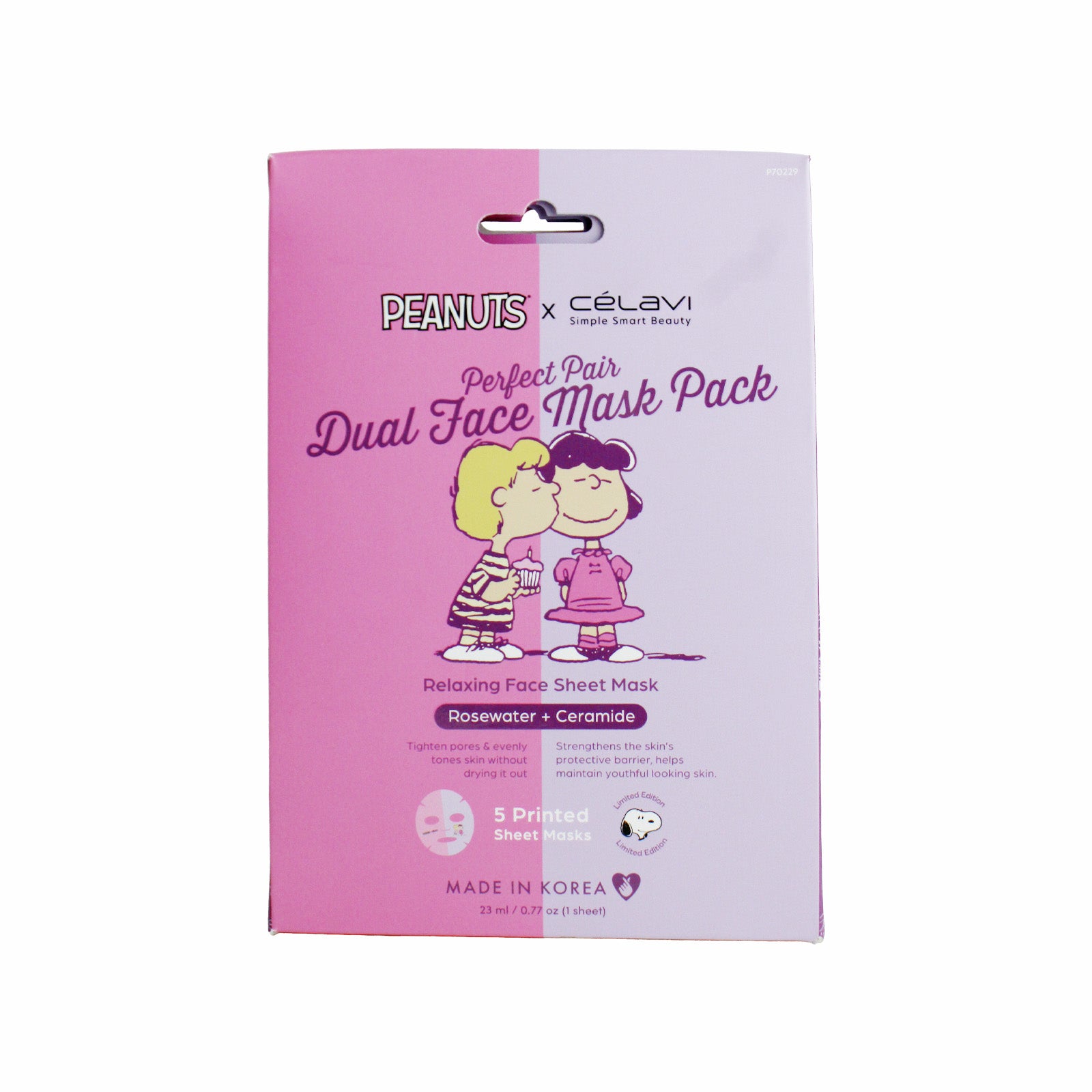 #P70229 - Peanuts Dual Face Mask 5 Pack - Rosewater + Ceramides