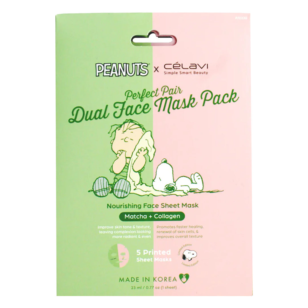 Peanuts Dual Face Mask 5 Pack - Matcha + Collagen