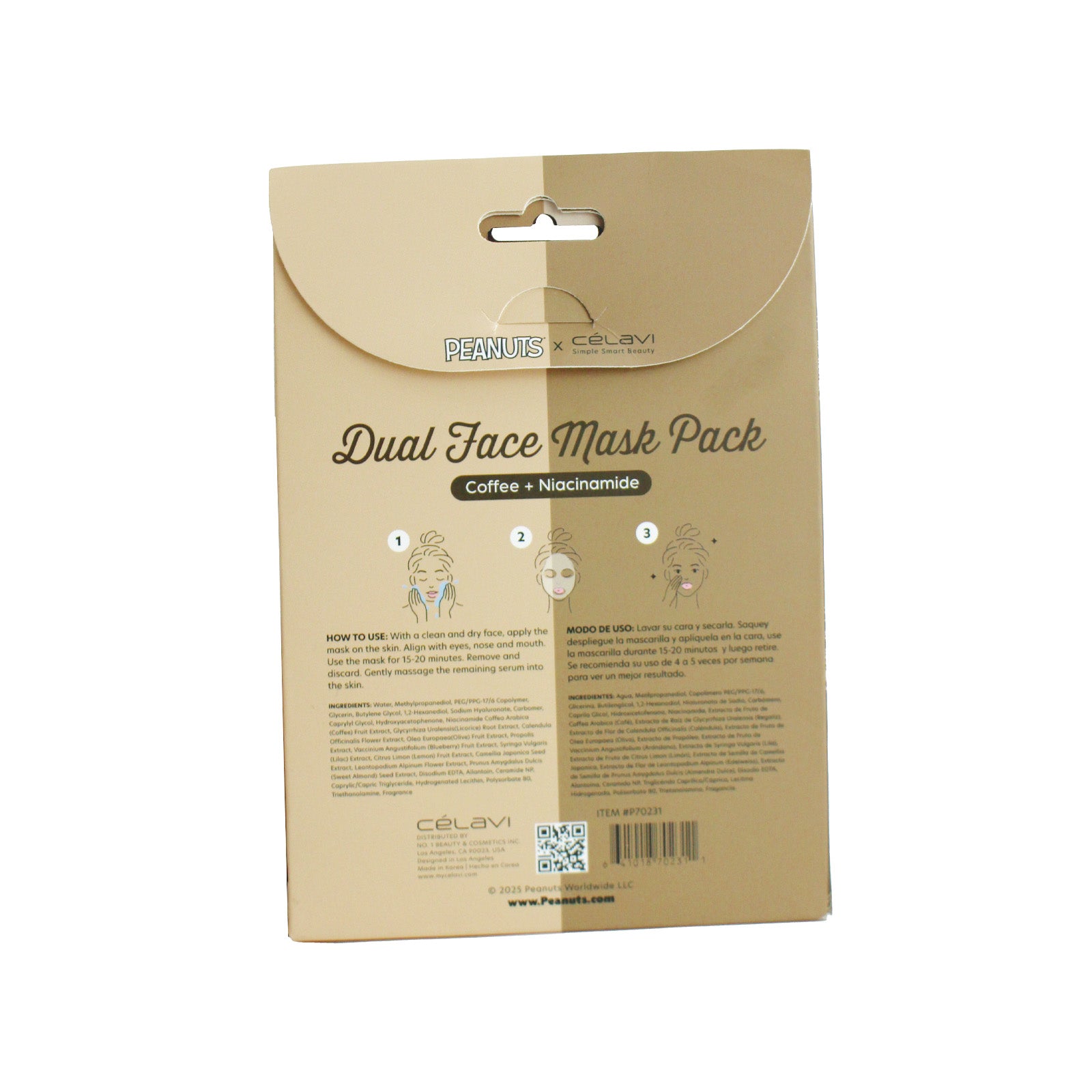#P70231 - Peanuts Dual Face Mask 5 Pack - Coffee + Niacinamide