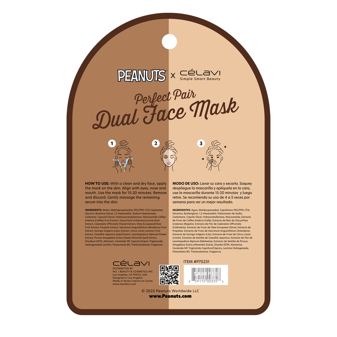 #P70231 - Mascarilla facial doble Peanuts (paquete de 5) - Café + Niacinamida