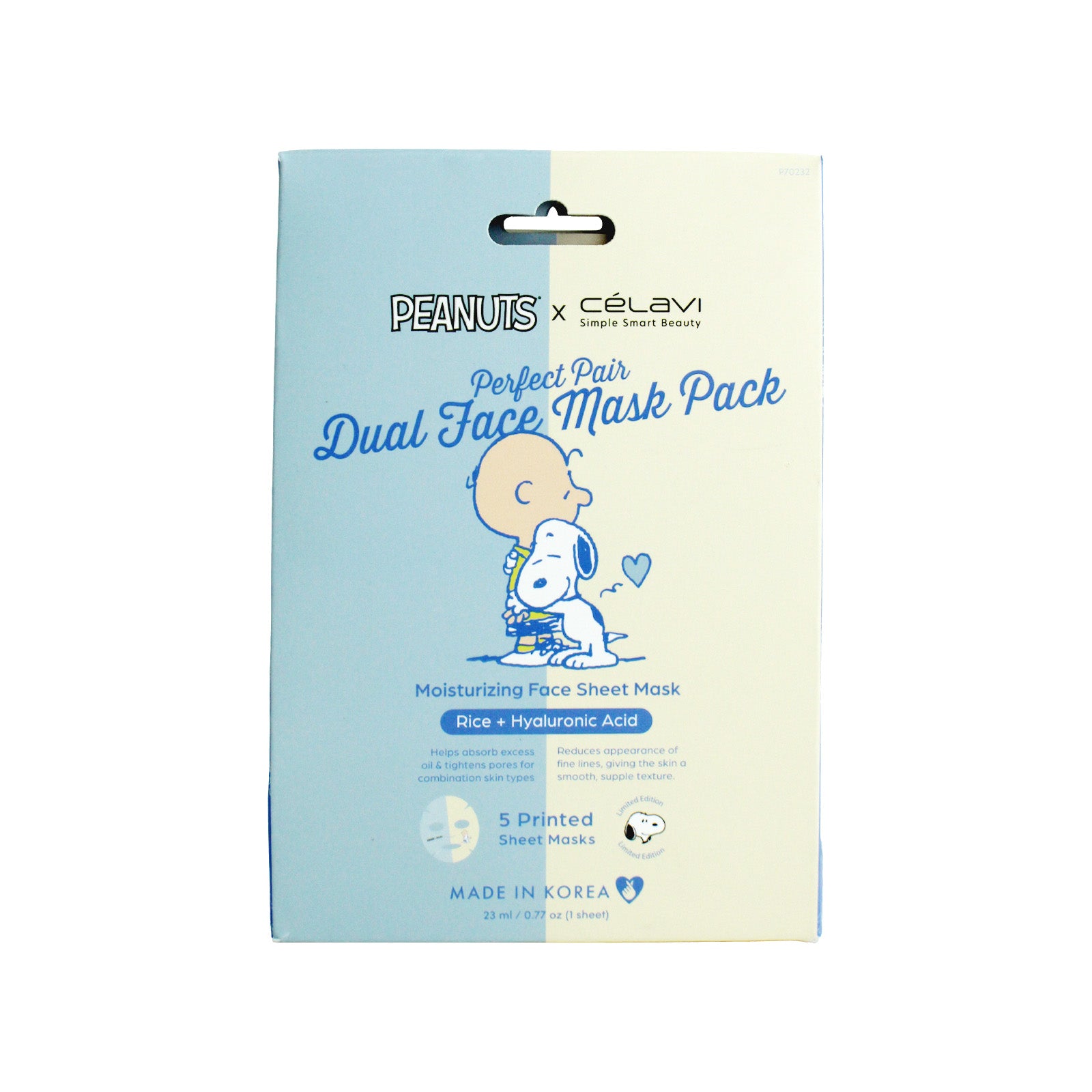 Peanuts Dual Face Mask 5 Pack - Rice + Hyaluronic Acid