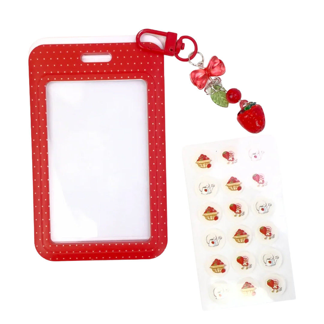 #SS46162 - 18 parches de lunares de tarta de fresa con llavero y estuche